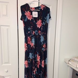 NWT WMN XL Mat. Floral Hi-Lo Maxi Dress Blue&Coral